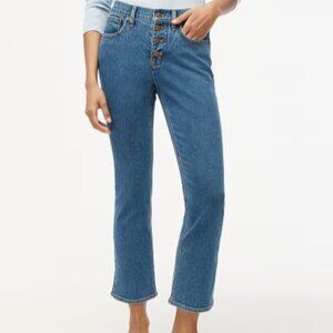 J. CREW Mid-Rise Flare Crop Denim Jeans with Button Fly Size 31 Medium Wash